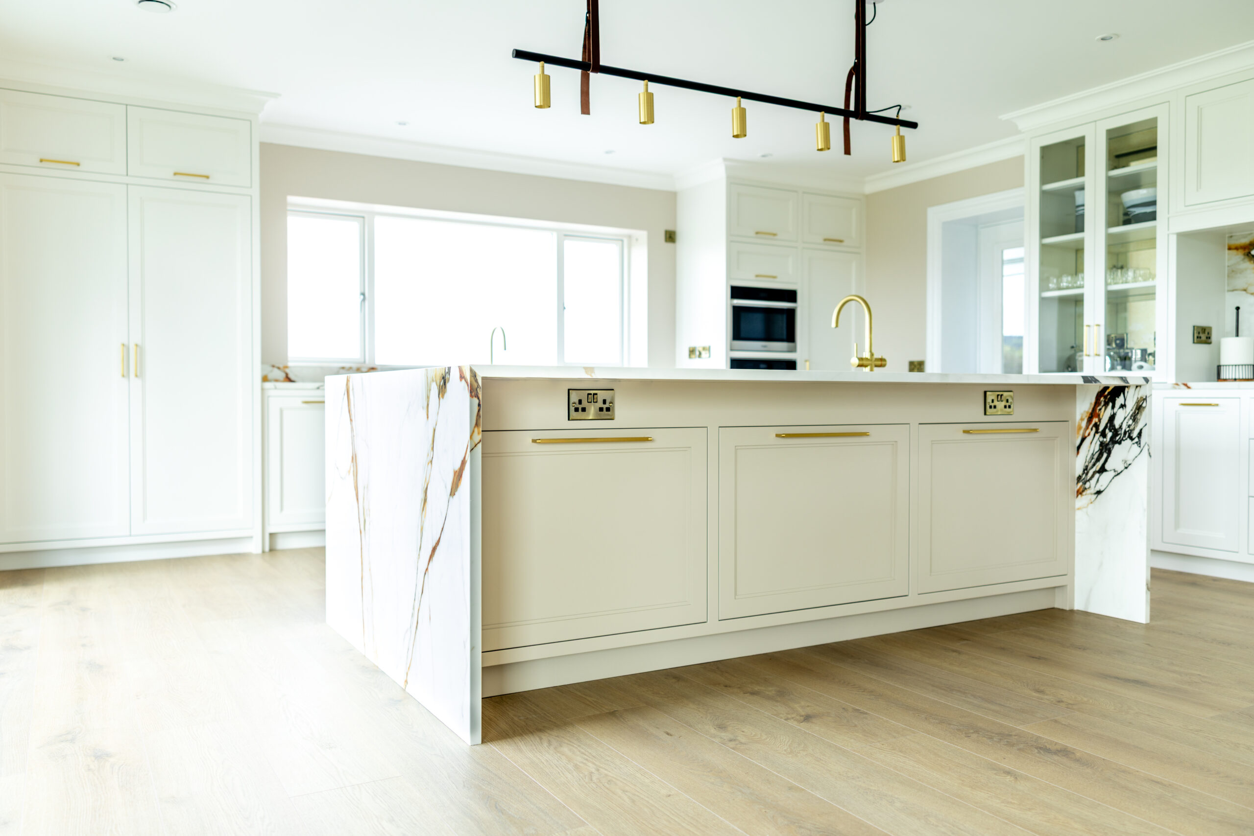 White/Gold kitchen project-lighting stone island